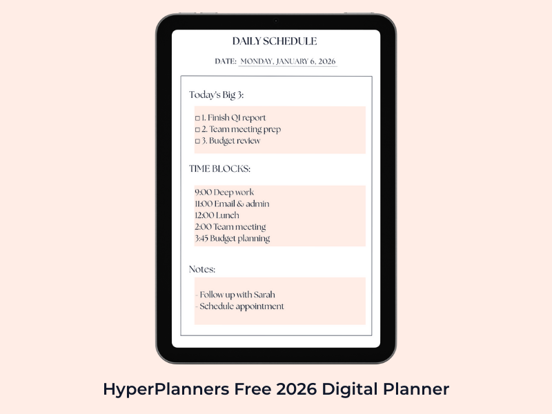 HyperPlanners free 2026 digital planner with hyperlinked navigation for iPad Android and desktop