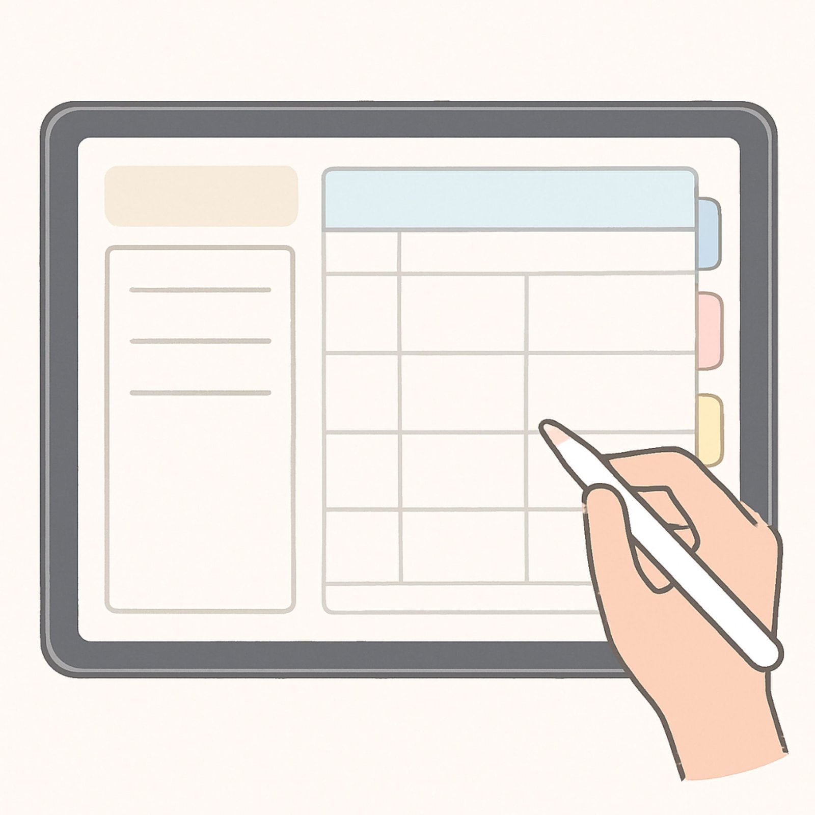 Tapping hyperlinked tabs in a digital planner inside GoodNotes on iPad