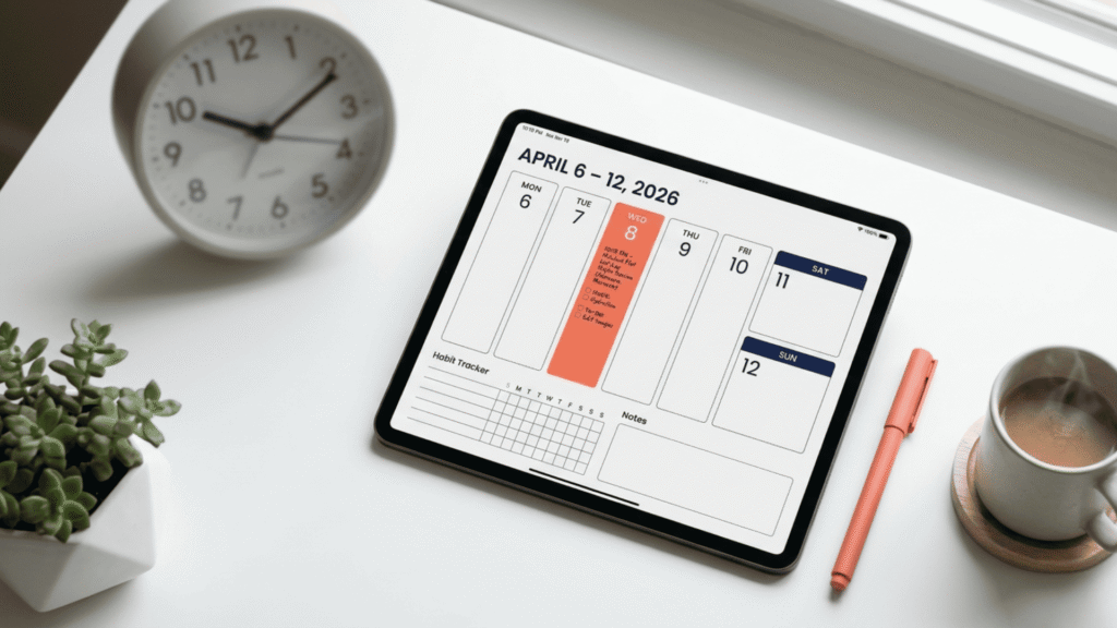 ADHD Time Blindness — Clock and Digital Planner — HyperPlanners Blurred clock beside an open iPad digital planner representing ADHD time blindness