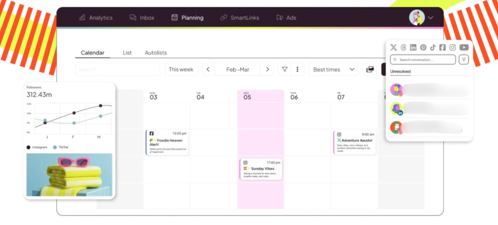 Metricool dashboard showing all social media platforms managed in one place