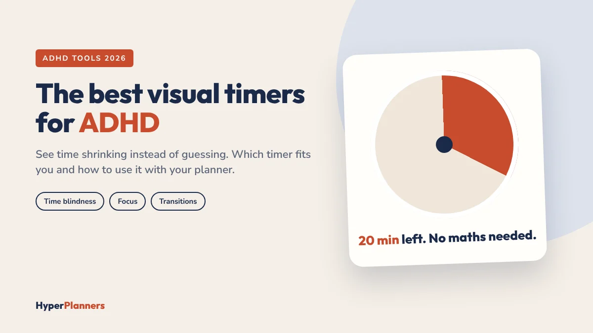 Best visual timers for ADHD: a shrinking disc timer showing 20 minutes left