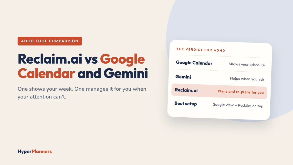 Reclaim.ai vs Google Calendar and Gemini for ADHD verdict card